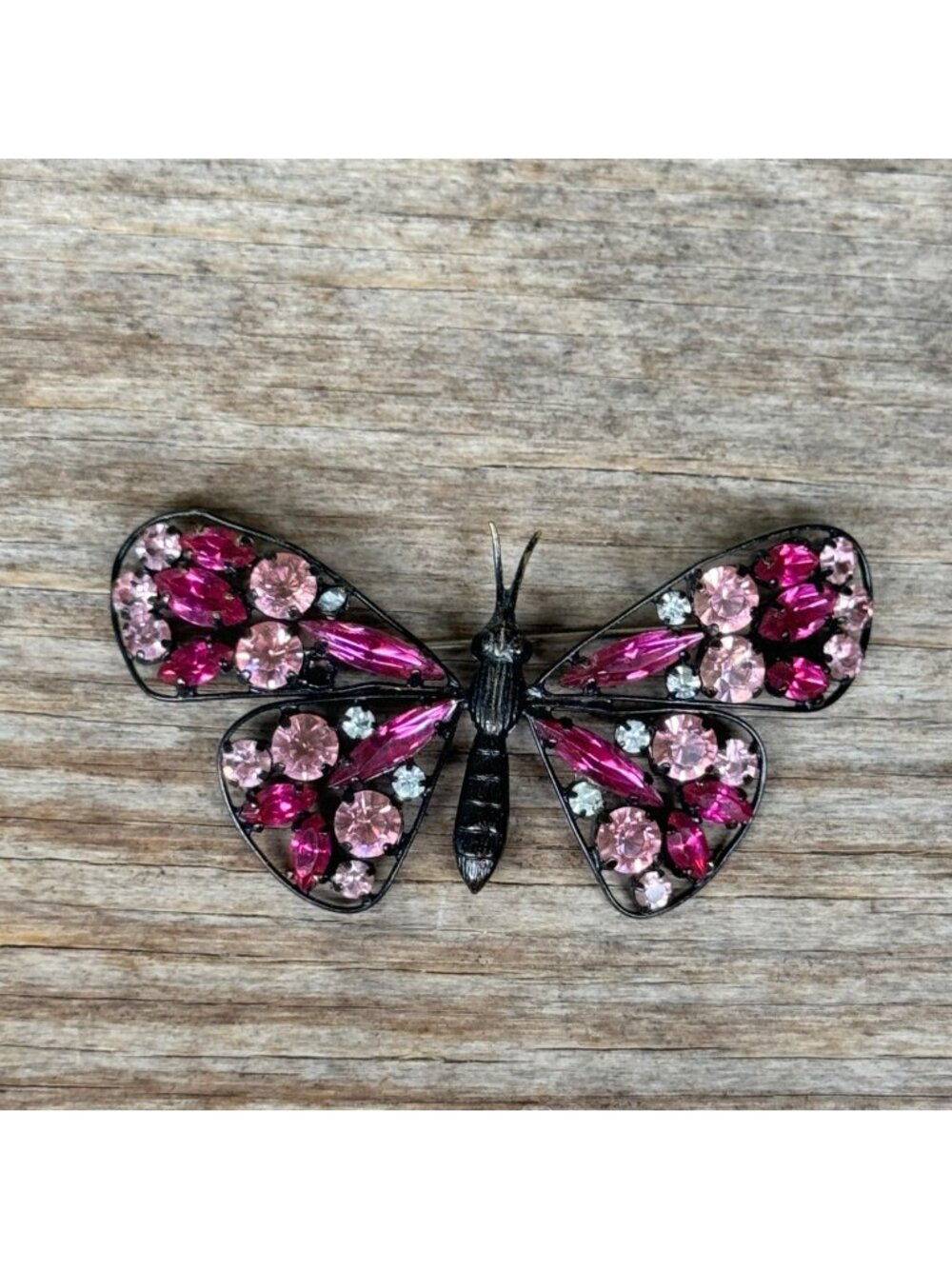 Butler & Wilson Rhinestone Butterfly Brooch Pink Clear Crystals 2.75” Vintage